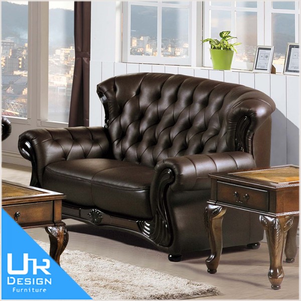 古典奢華風艾德法式咖啡色皮雙人沙發(24I20/A243-03)