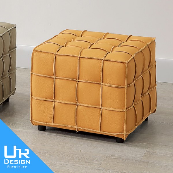 方塊橘色牛皮椅凳(26I20/A225-06)
