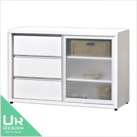 現代風羽田4尺白色鋁框推門餐櫃下座(22JX/193-3)