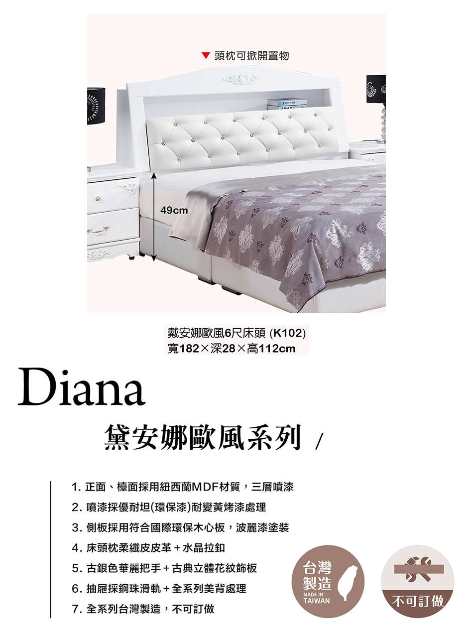古典奢華風戴安娜歐風6尺床頭箱