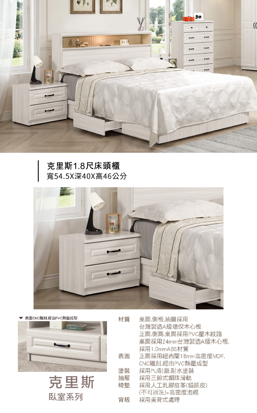 克里斯1.8尺床頭櫃