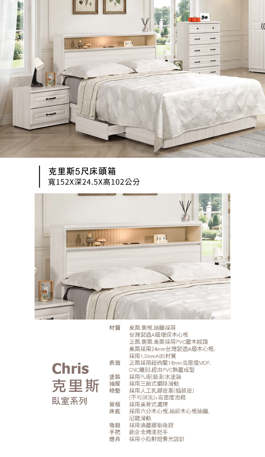 克里斯5尺床頭箱