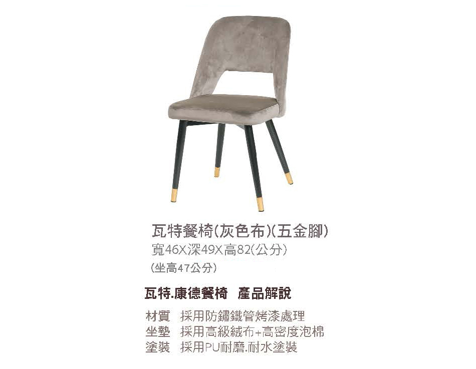 古典奢華風瓦特灰色布餐椅